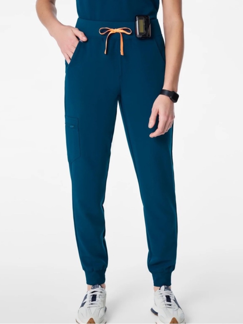 FIGS sz M ZAMORA Teal Jogger Scrub Pants with Drawstring Waist contrasting tie